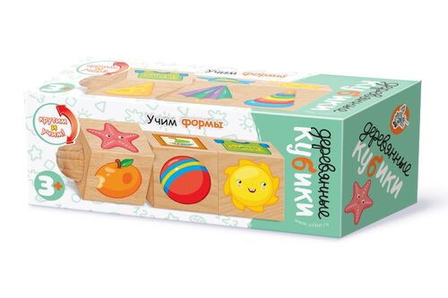 Развивающие деревянные кубики на оси «Учим формы» (3 кубика)